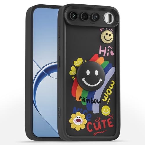 Image of Pikkme Back Cover for Realme 16 5G | Soft Silicone| Cute Rainbow Smile & 3D Cartoon Flower Design | Shockproof Raised Camera Protection Bumper Case (Black)