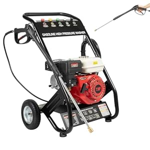 Benzin Hochdruckreiniger, Professioneller Hochdruck Reiniger mit Pistole Hochdruckschlauch, Hoher Arbeitsdruck 190 Bar, 7.5 PS 3400r/min Benzin Reinigungsmaschine für den Außenbereich