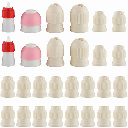 Lot de 28 coupleurs standards en plastique pour décoration de gâteaux - Pour douilles de glaçage - Taille S, M, L - Argenté Cover