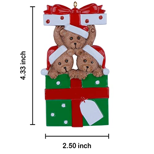 Personalized Bear Family Chrismtas Ornament 2022 - Bear With Gift Box Family Of 3 Ornament - Handmade Family Christmas Tree Decorations - Unique Bear Gifts For Mom, Dad, Kids, Grandma, Grandpa #TOP2