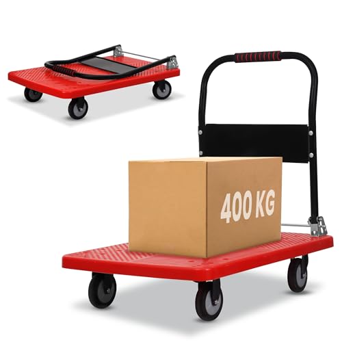 Image of Robustt 400 Kg Heavy-Duty Foldable Platform Trolley (Red) | Plastic Hand Truck with 360 Rotating Wheels & Cushioned Grip | Material Handling Cart for Home, Office, Warehouse & Industrial Use