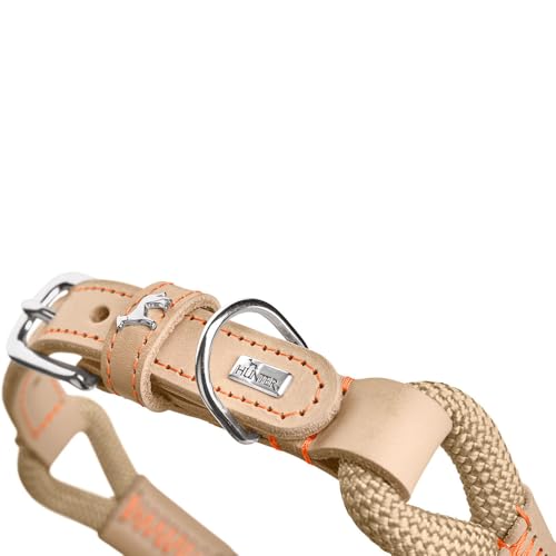 Hunter Hundehalsband Malia, Farbe: taubenblau/Natur, aus geschmeidigem Tau & robustem Leder, leicht, strapazierfähig, moderner & eleganter Look, frische Farben, Made in Germany, Größe: 60
