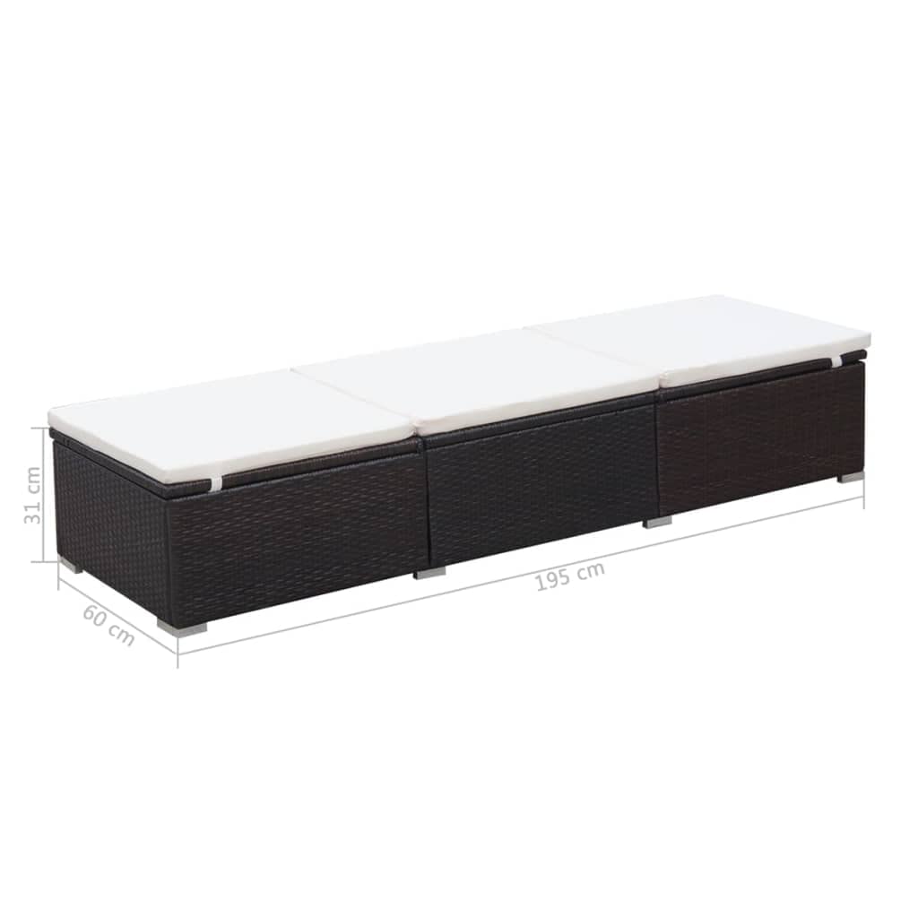 Leżak ogrodowy z poduszką polirattan brązowy regulowany składany leżanka tarasowa z ramą stalową 195x60x31 cm wygodny mebel wypoczynkowy z poliestrowym pokrowcem łatwy montaż plus poduszka siedzisko