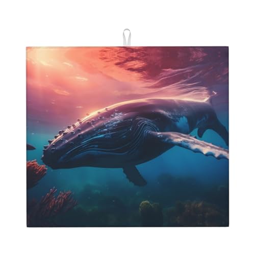 Sunshine Ocean Whale - Tapete de secado de platos de microfibra para encimera de cocina, tapete de secado de platos súper absorbente, tapete de secado de platos para lavar a máquina, 16 x 18 pulgadas Sunshine Ocean Whale - Tapete de secado de platos de microfibra para encimera de cocina, tapete de secado de platos súper absorbente, tapete de secado de platos para lavar a máquina, 16 x 18 pulgadas