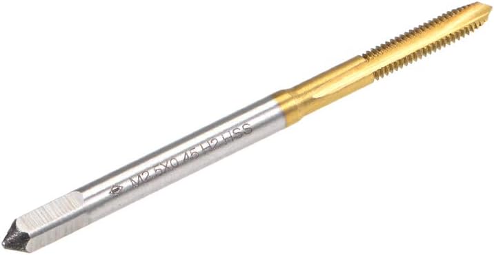 uxcell Spiral Point Plug Threading Tap M2.5 x 0.45 Thread, Ground Threads H2 3 Flutes, High Speed Steel HSS 6542, Titanium Coated, Metric Screw Taps Tapping Bit for Thread Repair, 2pcs