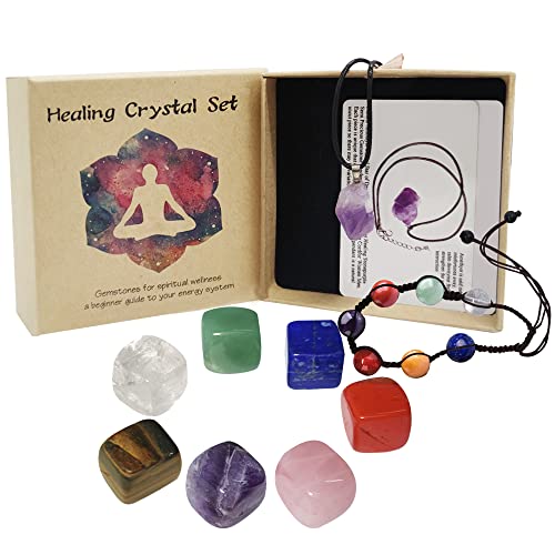 7 Stück Chakra Steine ​​Natürliche Heilende Kristall Chakra Edelsteine ​​für Kristalltherapie,Chakra Heilung, Meditationsarmband und Amethyst-Halskette Kristalle Steine Set,Sieben Armband Cover