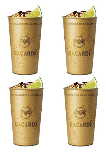 Set of 4 Official Bacardi Cuba Libre Cocktail Tin Drinks Cup 350ml in Gift Box