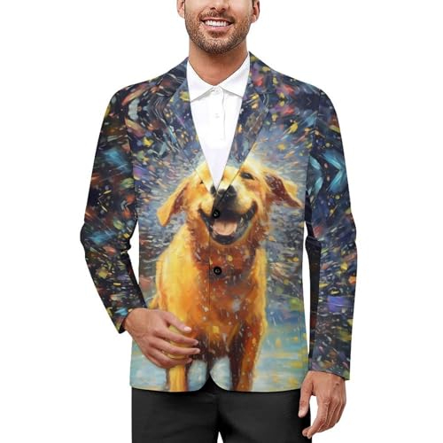 Wrapped Dog Men's Casual Blazers Slim Fit Sport Coats Blazer Two Buttons Suit Jacket for Work Party