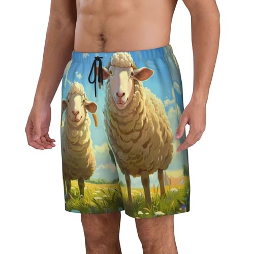 Mother Sheep and Little Sheep in The Meadow Men Beach Pants â€“ Swim Trunks for Men,Quick-Dry and Comfortable, Suitable for Beach, Surf, and Everyday Wear Black2