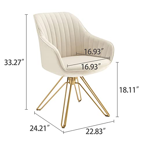 Volans Swivel Accent Chair, Mid Century Modern Dining Room Chairs With Hollow Black Metal Leg, Home Office Desk Chair No Wheels For Living Room, Bedroom, Off White #TOP1