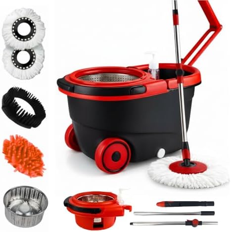 Mop Giratório 3 em 1 Cesto em Inox 16 Litros Esfregão para Limpez...