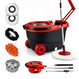 Mop Giratório 3 em 1 Cesto em Inox 16 Litros Esfregão para Limpeza Lava e Seca com 2 Microfibra Centrifuga 360 Premium