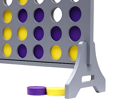 Image of Giant 4 in a Row Game for Family & Adults - Tailgating Pros Jumbo Grey Wooden Four in a Row Indoor & Outdoor Yard Game for Family Party Fun, Portable Activities for Patio, Backyard, and Camping