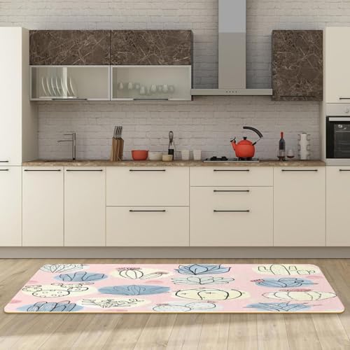 Alfombras de cocina de cactus: juego de 2 tapetes antideslizantes y lavables 3