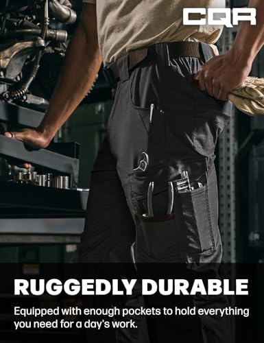 Image of CQR Men's Quick Dry Work Pants, Water Resistant Outdoor Tactical Pants, Lightweight Stretch Cargo Hiking Pants