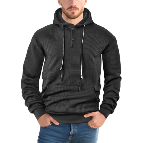 Mens Pullover Hoodies Casual Long Sleeve Henley Collar Button Drawstring Hooded Sweatshirts Lightweight Sports Jacket2
