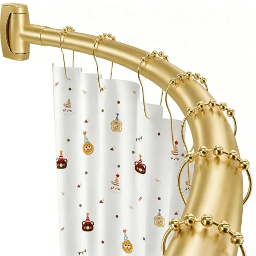 Gold Curved Shower Curtain Rod for Bathroom Bathtub 33-78 In Adjustable Curved Shower Rod RustProof Stainless Steel Round Shower Rods for Stall Extra Shower Space Expandable Need Drilling