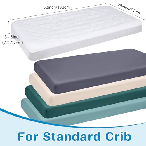 Newwiee 6 Pcs Baby Bedding Set - Fitted Sheet Crib Waterproof Mattress Protector, 28
