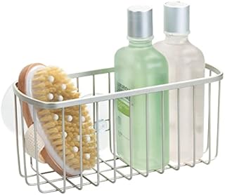 mDesign Bathroom Shower Suction Basket for Shampoo, Conditioner, Soap - Bathroom Toiletry Basket - Bathroom Organiser Holder - Satin