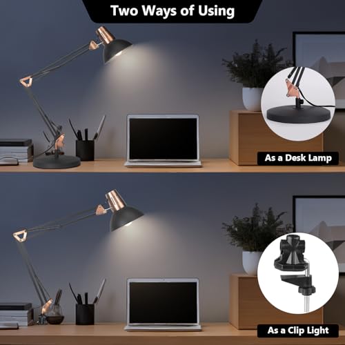 FIRVRE Black Retro Metal Swivel Arm Desk Lamp Adjustable Architect Morden Table Lamp High Task Lamp with Switch for Bedroom Study Room Home Office by FIRVRE - Image 2