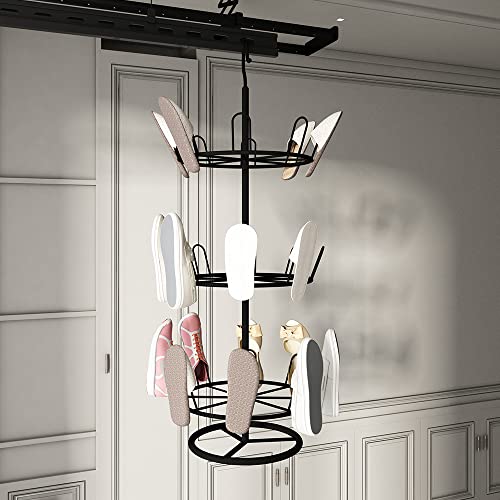 Tanggu Spinning Round Shoe Organizer Rack,Revolving Shoe Rack Iron Shoe Tree Rack,Standing Circular Shoe Rack Rotating Shoe Rack(3 Tier,Black) #TOP3