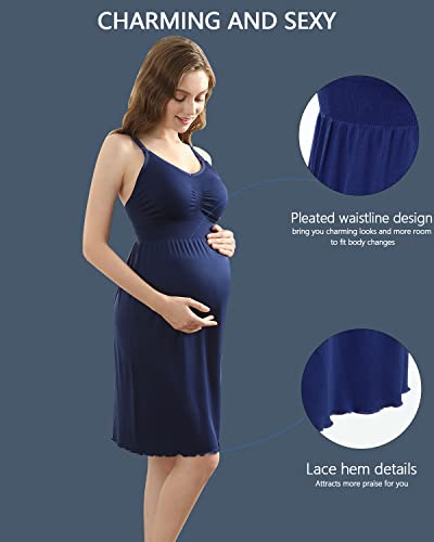 Ilovesia 3Pack Maternity Nursing Dresses Breastfeeding Dress Nightgown Tops For Labor/Delivery/Hospital Black+Coffee+Blue Size Xl #TOP2