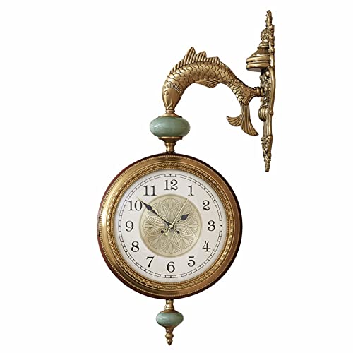 HUIBBGO - Reloj de pared de metal de doble cara, reloj de pared vintage giratorio 3D silencioso sin tic-tac, reloj decorativo de pared de madera maciza para el hogar y el salón