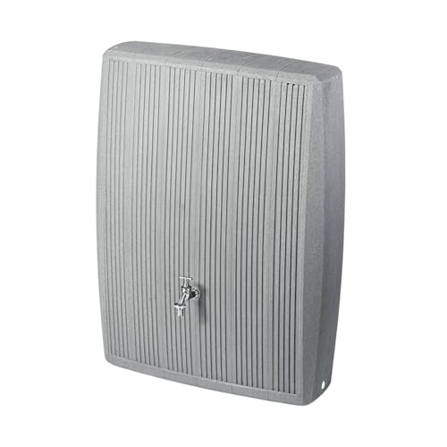 Depósito de Agua de Lluvia Gris Concrete 200 litros, Color Gris hormigón, de Material Resistente a los Rayos UV y a la Intemperie, Barril de Lluvia con Dos Vistas y Conexiones de latón