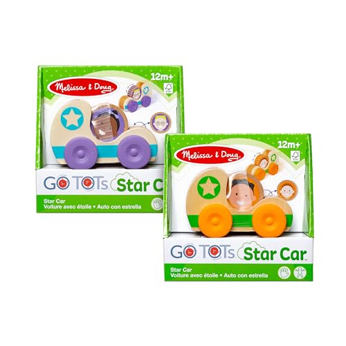 Image of Melissa & Doug GO Tots Wooden Star Cars (2 Cars, 2 Disks) Stacking Toys for Infants, Hand Push Vehicles, Wooden Car Toys for Toddlers Ages 1+ - FSC-Certified