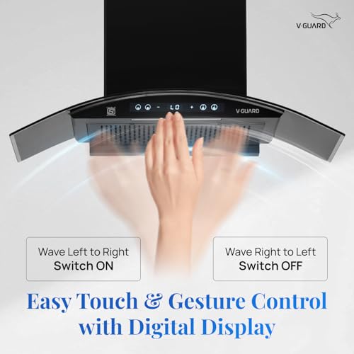 Image of V-Guard BLDC Chimney for Kitchen 90 cm | 1500 m /h Suction | Lower Noise Operation | Free Installation Kit | Heat Auto Clean | Gesture Control with Touch Panel | V-Guard BX 90