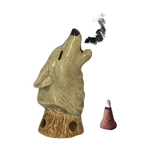 Majestic Wolf Bust Cone Incense Burner, Gifts & Decor (Grey) #TOP7