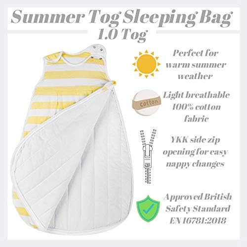 Snoozebag Baby Sleeping Bag Lemon Stripe Unisex Design 100% Cotton 1.0 Summer Tog Unisex Nursery Multi-Coloured Side Zip (18-36 Months)