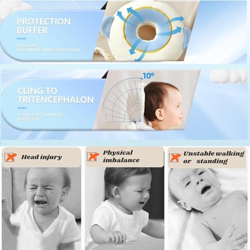 Image of Baby Head Protector Backpack, Toddler Baby Head Protection Backpack with Baby Knee Pads Alarm Function for Walking & Crawling, Soft, Breathable and Wearing Safety Baby Head Protector-White