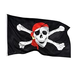 Aricona Piratenflagge - Fahne mit Totenkopfdesign mit Messing-Ösen - 90 x 150 cm - Wetterfeste Fahnen für Fahnenmast - 100% Polyester