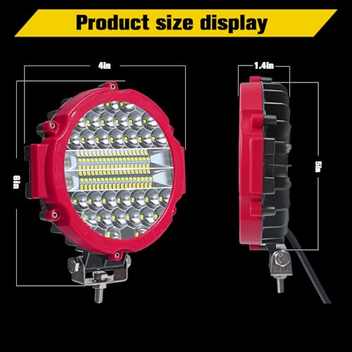 7 INCH Round LED Light Bar MUVKQC 201W Off-Road Driving Lights 21000lm LED Work Lights Pod with Wiring Harness for Pickup SUV ATV UTV Trucks Tractor (4PCS 201W Red+2 Set 2-Lead Wiring Harness)
