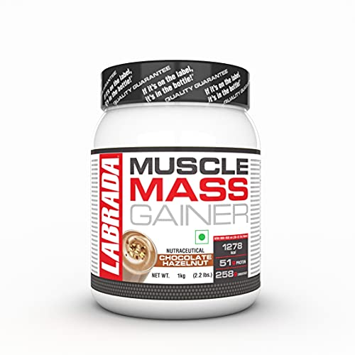 Labrada Muscle Mass Gainer Powder (Post-Workout, 1278 kcal, 51g Protein, 258g Carbs, 1g Creatine, 500mg L-Glutamine) – 2…
