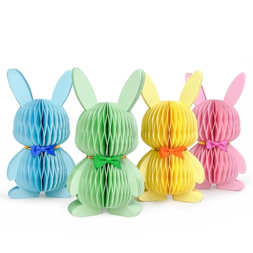 Decoraciones de Pascua, 4 piezas de conejito de Pascua colorido centro de mesa de Pascua para Pascua, caza de huevos, cumpleaños, fiesta temática de conejo, fiesta de jardín de primavera