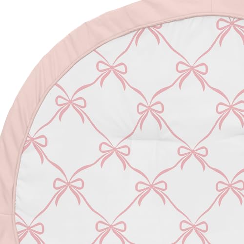 Image of Sweet Jojo Designs Baby Play Mat (Pink Bows) for Girls, Infant, Toddler Tummy Time Activity Floor Playmat (Blush and White Bow for The Ballerina, Ballet Dancer, Princess Collection)