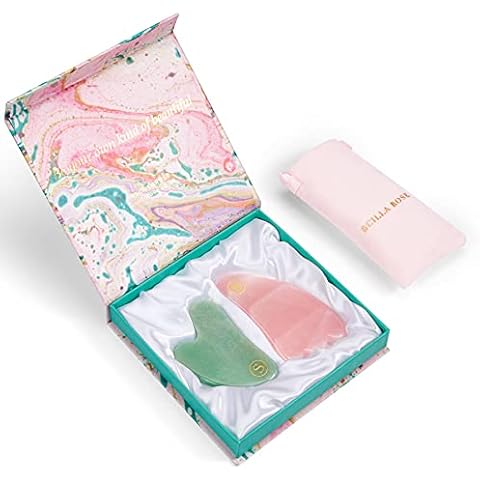 Facial Massage Gift Set for Women, Jade & Rose Quartz Gua Sha Gift Set, 100% Pure and Natural Manual Massage Stones, Massage Tools, Facial Massager, Gifts for Women Cover
