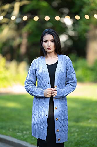 Image of PRETTYGARDEN Long Sleeve Cable Knit Long Cardigan for Women 2026 Spring Winter Chunky Open Front Button Sweaters with Pockets