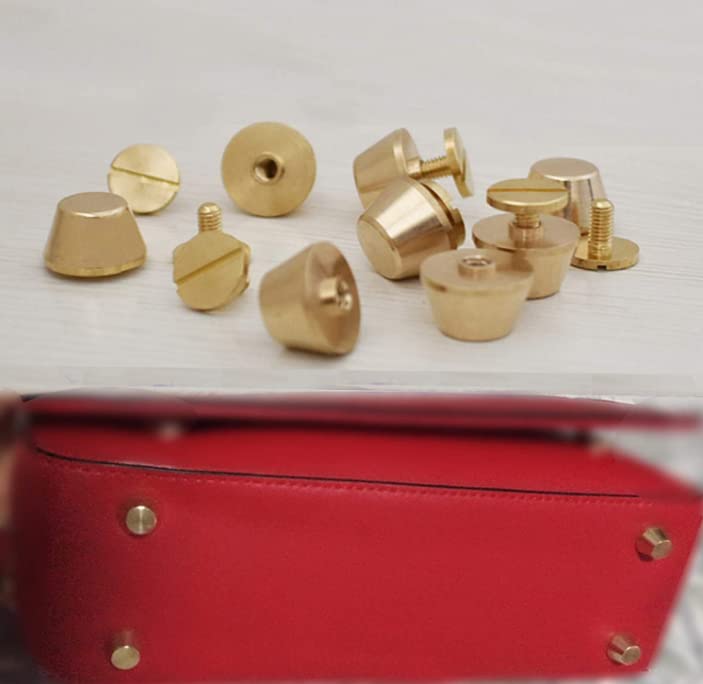 Leather Rivets,10Pcs Feet Nailhead Purse Handbag Luggage Flat Stud Rivet 12mm Leather Craft Round Studs Metal Cone Screw Back Rivets Head for Spike Buckle Button Cap Belts Bag Dog Collar - Image 2