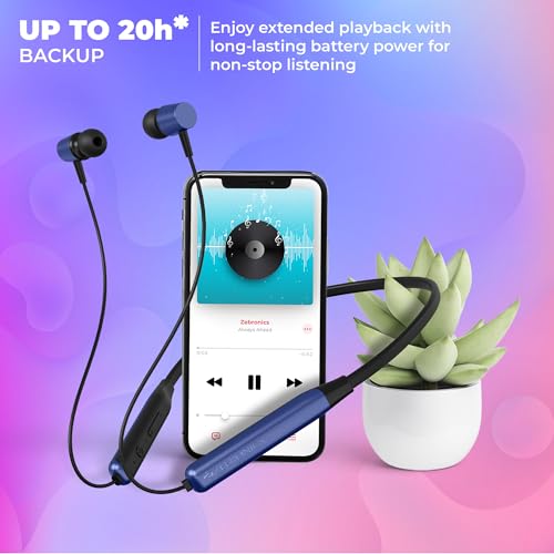 Image of Zebronics in-Ear Wireless Neckband, 20Hrs Playback, Rapid Charging, 10mm Drivers, ENC, Gaming Mode, Dual Pairing, BT v6.0, Magnetic Earbuds, Type-C Charging (Evolve, Blue)