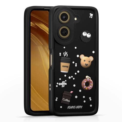 Image of Bintage Cute Fun Taddy Cartoon 3D Ball Bear Milk Cake Coffee Silicon Case Full Body & Camera Protection Back Cover Compatible for Mi Poco C81x 4G - Black