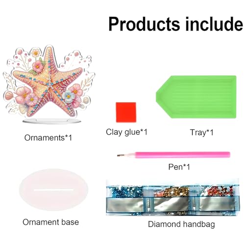 POETRYDRAW Diamond Art Ornament Desktop Kit Starfish, Stand Up Diamonds Painting Ornament for Adults, 5D DIY Special Diamond Gem Craft Tabletop Placement Board Kit by POETRYDRAW - Used condition - Image 6
