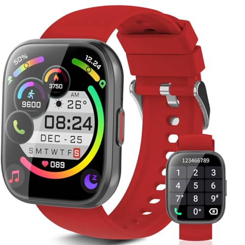 Ddidbi Smartwatch Damen Herren, Fitnessuhr Damen mit Telefonfunktion 1.85' Zoll Touchscreen, IP68 Wasserdicht Smart Watch mit schrittzähler Schlafmonitor, Uhren Herren für Android iOS, Rot