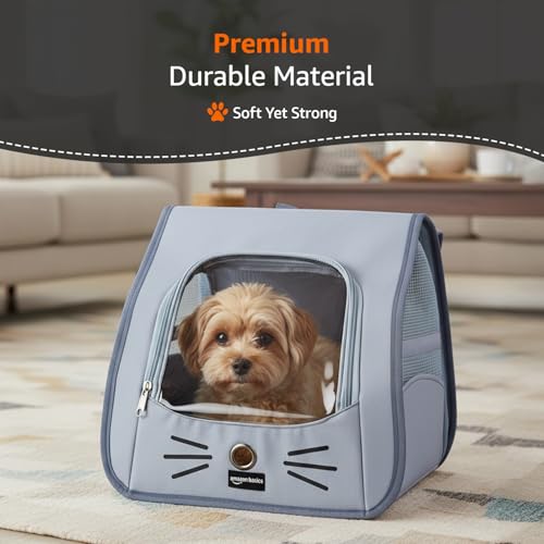Image of Amazon Basics Premium Pet Carrier Backpack | Grey | Spacious and Breathable Design | Durable Travel Bag for Cats, Kittens and Puppies | 34 cm x 23 cm x 33 cm