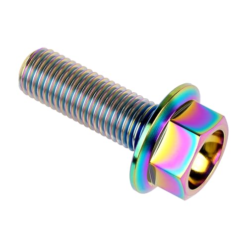 Image of Ti Screws M10 x 20 25 30 35 40 45 50 55 60 65 70 75 80 90 100mm 1.25 Pitch Titanium Flange Hex Bolt Pack of 4 (Rainbow, M10x30mm)