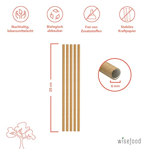 Papierstrohhalme Wisefood Einweg, 500 Stück, Ø 6mm x 20cm, braun