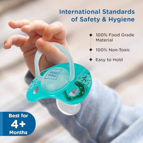 Image of Mee Mee Baby Silicone Pacifier | Orthodontic Nipple for Oral Stimulation | Unique Shape to Support Psychological Breathing | Soother for Babies | Easy to Clean | 0-18 Months (Yellow /Green) Pack of 3