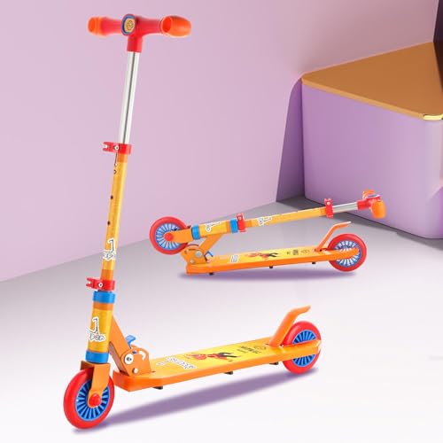 Image of Toyshine Jumbo 2 Wheel Runner Scooter with Anti Slip ABS Base Aluminium Structure Height Adjustable Handlebar Foldable Max Load 50kg for Boys and Girls Ages 4 and Above - Orange